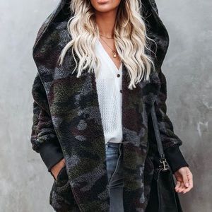 Vici Coziest Cardigan w/ Hood. Camo color. One size fits all NWT